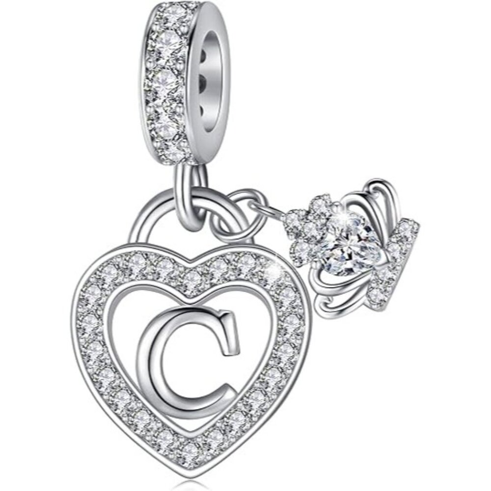 Letter C Letter Charms Silver Heart Alphabet Initial Dangle Charms
